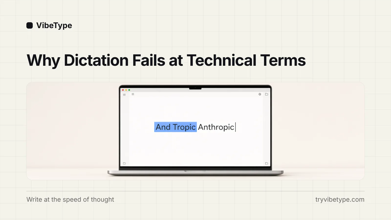 A close-up of a laptop screen showing a user correcting a misheard transcription of a word in an editor.